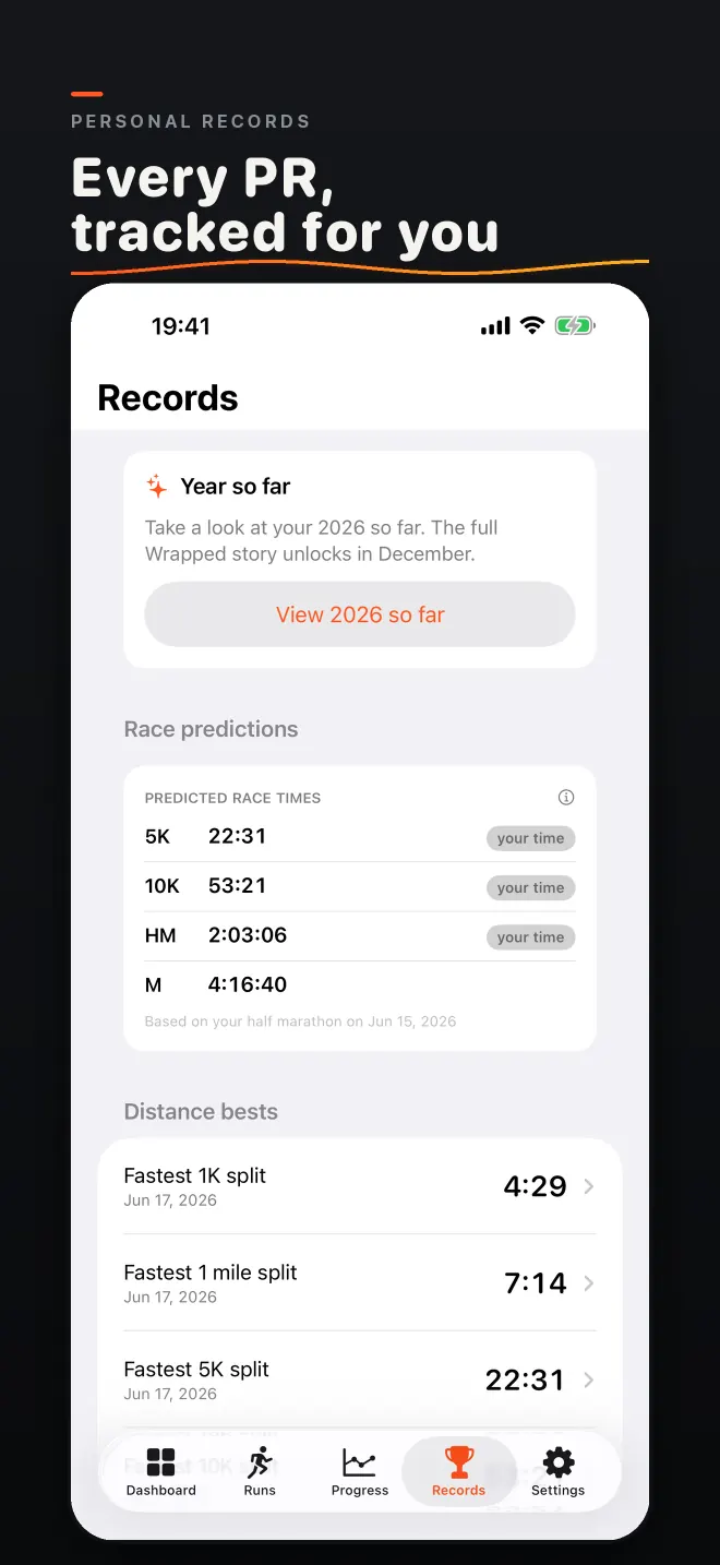 Screenshot: Personal records. Every PR, tracked for you