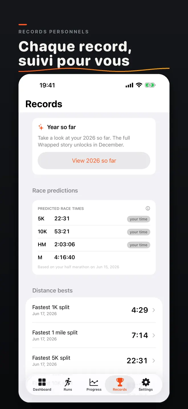 Capture d’écran: Records personnels. Chaque record, suivi pour vous